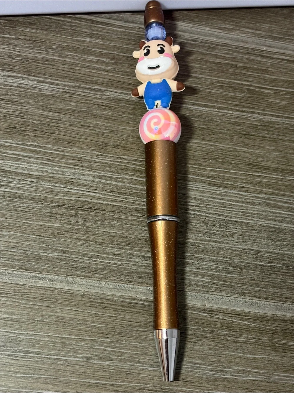 Cute Cow Character Beaded Swirl Pen